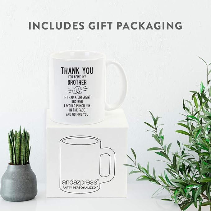 Andaz Press Funny Family 11oz. Coffee Mug Gift, Thank You For Being My Brother, Punch In Face, 1-Pack Christmas Birthday Drinking Cup Present Ideas Being Your Brother Mug Being