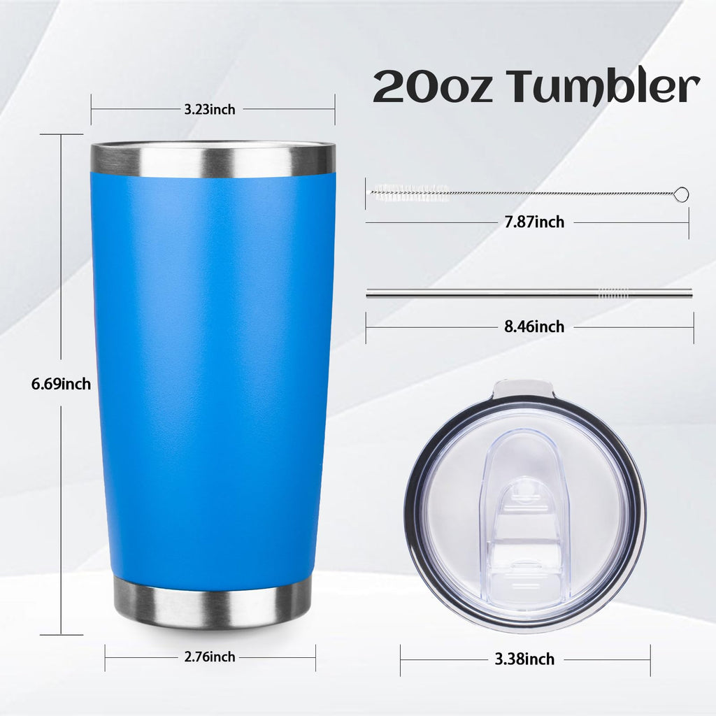 DIW 20oz Insulated Tumbler Travel Coffee Mug with Lid Straw(Scuba Blue,1)