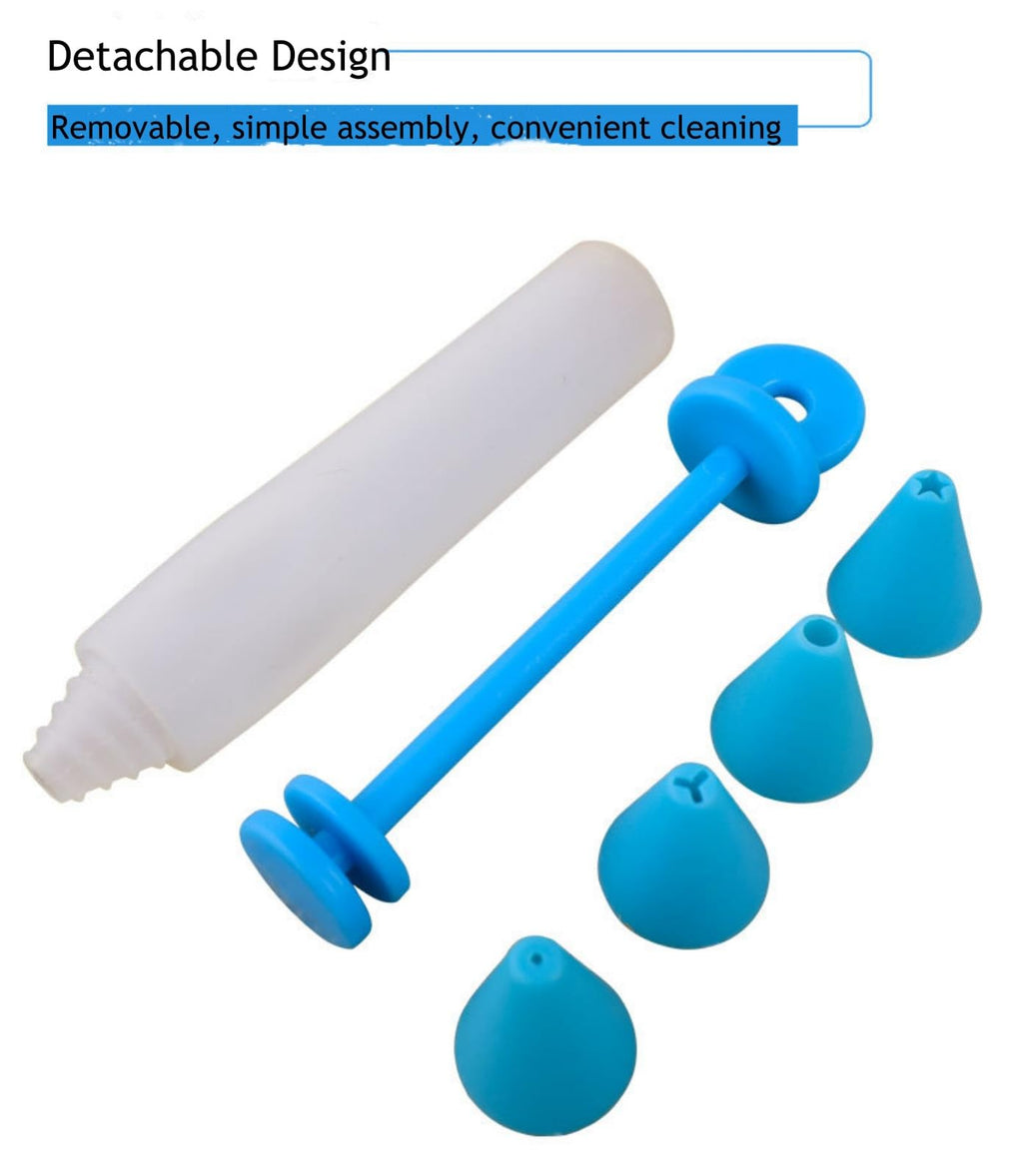 Cake Decorating Pen Dessert Decorating Tool, Silicone Food Syringe Cylinder with 4 Heads Cookie Icing Piping Nozzles Used for Chocolate Jam, Lettering, Drawing, Cream (Black)