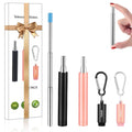 2 Pack Reusable Metal Straws Collapsible Stainless Steel Drinking Straw Travel Portable Telescopic Straw with Case for Cruise Ship Essentials Black/Rose Gold