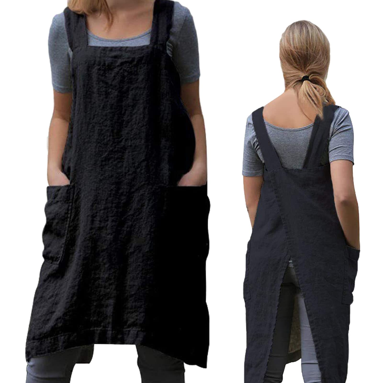 ZQFFB Pinafore Cross Back Apron for Women with Pockets