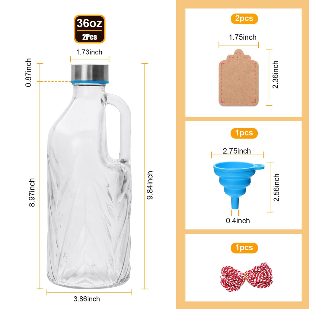 2 Pack 36oz Clear Glass Pitchers with Lids and Handles for Fridge, Iced Tea