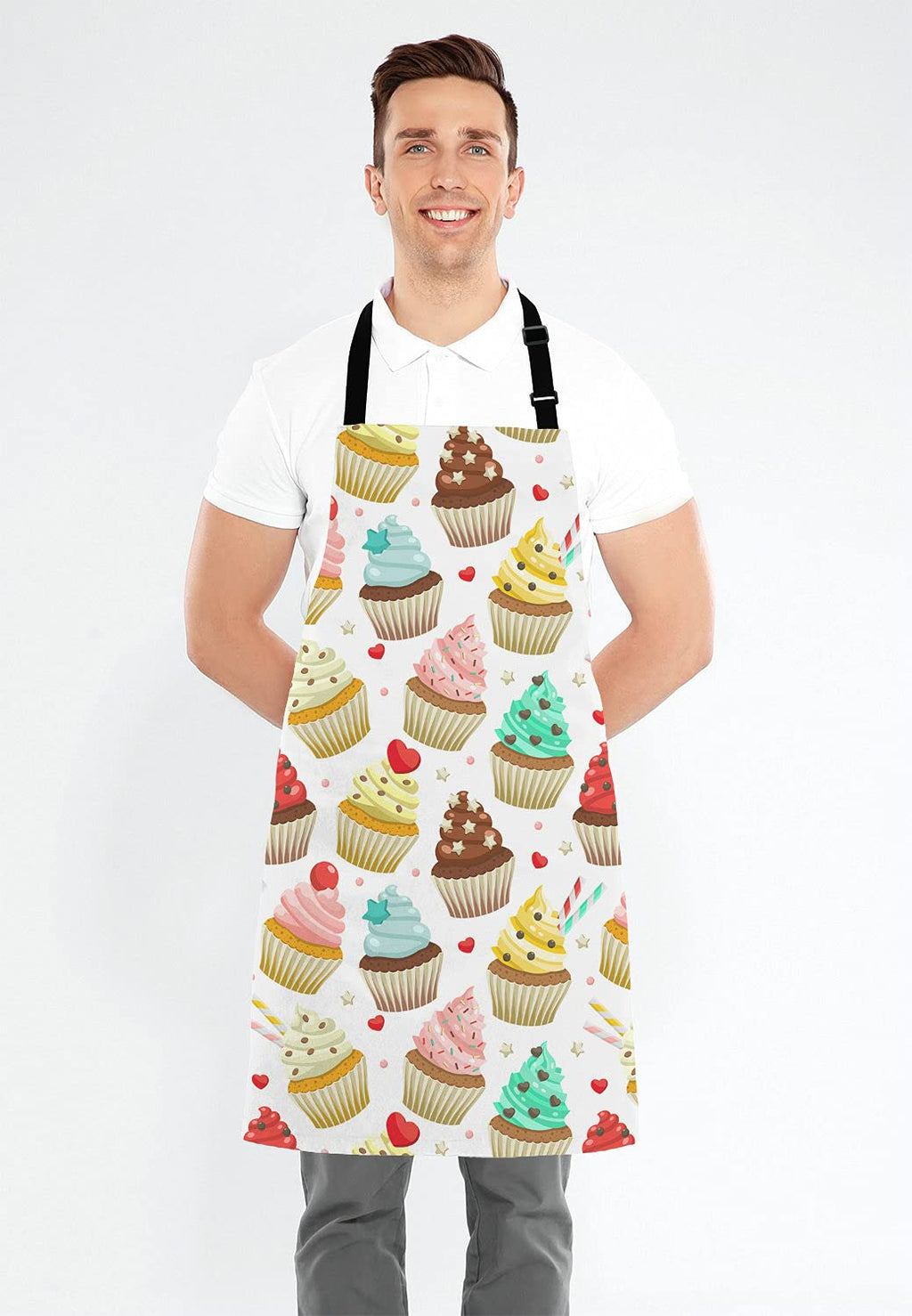 Lefolen Yummy Colored Cupcakes Adjustable Bib Apron, Cute Cupcake Pattern Apron, Sweet Dessert Cooking Kitchen Apron for Men Women