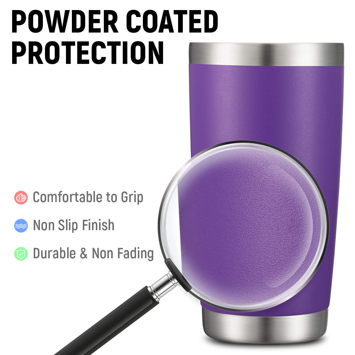 COMOOO 20oz Double Wall Vacuum Insulated Travel Mug, Stainless Steel Tumbler with Lid and Straw for Women Durable Powder Coated Insulated Coffee Cup for Cold & Hot Drinks(Purple, 1 Pack)