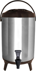Stainless Steel Insulated Beverage Dispenser – Insulated Thermal Hot and Cold Coffee Carafe – 10 Liter Drink Dispenser with Spigot for Hot Water, Tea & Coffee, Cold Milk, Juice & More BROWN