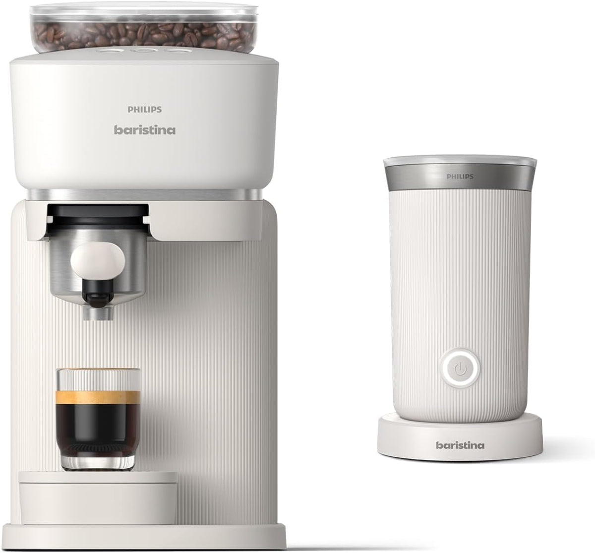 PHILIPS Baristina Espresso Machine & Milk Frother Bundle, Natural White
