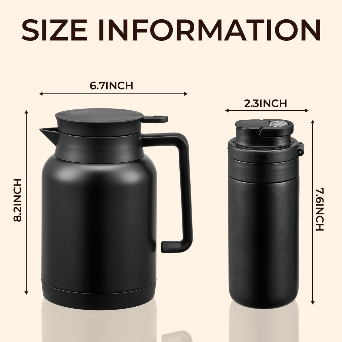 JXXM 2 Pack 49oz Thermal Coffee Carafe and 15oz Insulated Water Bottle, Stainless Steel Vacuum Thermal Carafes and Water Bottle for Keeping Coffee, Tea, Water - Keep 12 Hours Hot, 24 Hours Cold