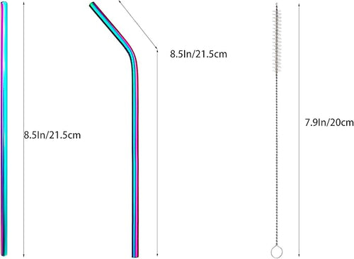 10 Pcs Stainless Steel Straws, Reusable Drinking Straws, 5 Straight + 5 Bent Metal Straws Set With 2 Pcs Cleaning Brushes (Colorful, 8.5 Inch)