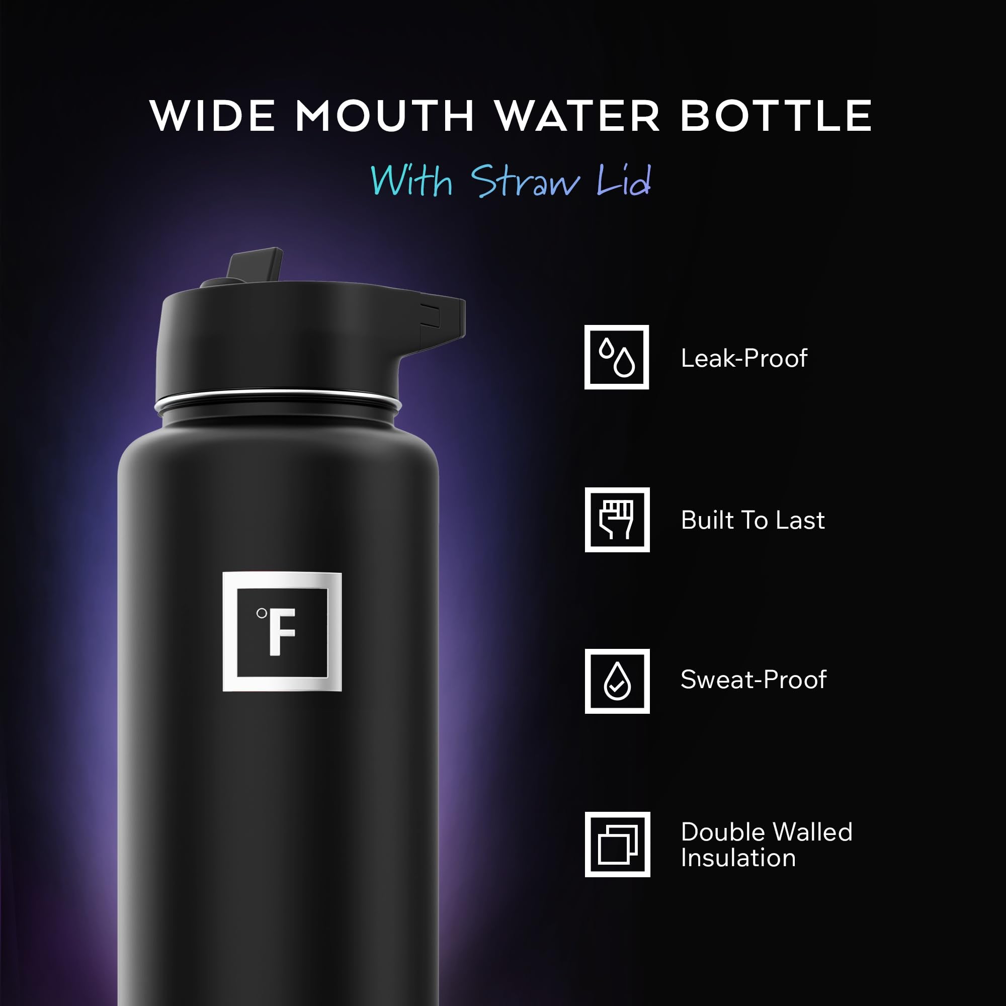 IRON °FLASK 40 oz Wide Mouth Water Bottle with 3 Lids