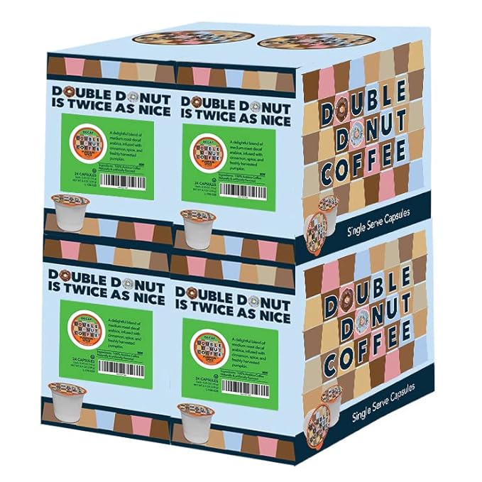 Pumpkin Spice Medium Roast Flavored Decaf Coffee Pods for Keurig K-Cup Makers from Double Donut, 96 Capsules