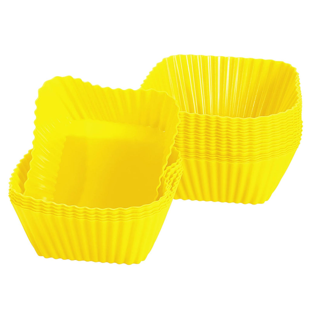 uxcell 18Pcs Silicone Cupcake Baking Cups, Silicone Muffins Liners Non-Stick Square Baking Cups, for Cooking Eggs Baking Muffins and Make a Cake(Yellow)