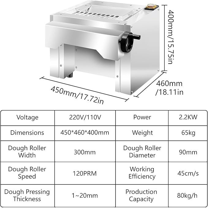 Electric Dough Roller Sheeter, Table Top Pizza Dough Press Mahcine, Commercial Press Machine,Pastry Sheeter Maker for Baking, For Making Pastries, Croissants, Pies,Cookies, Pizzas, Etc.