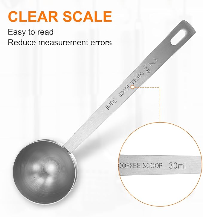 HARFINGTON 3pcs Coffee Scoop Spoon 2tbsp (6tsp, 30ml) 304 Stainless Steel Long Handle Teaspoon/Tablespoon Measuring Spoons Scoops for Tea Sugar Kitchen, Silver