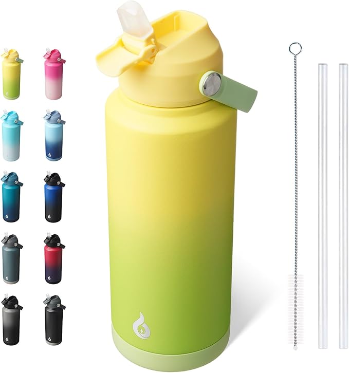 BJPKPK Water Bottle with Straw Lid, 32oz Vacuum Insulated Water Bottles, Metal Stainless Steel Thermos for Sports, Travel, BPA Free Leak Proof Thermos, Cups, Flasks, Tumblers,Fresh Green
