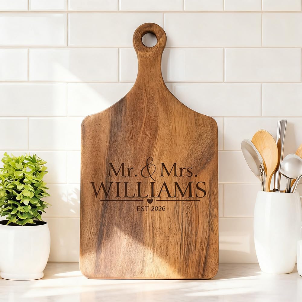 callie Personalized Mr & Mrs Cutting Board, Engraved Wedding Gift for Newly Married Couples