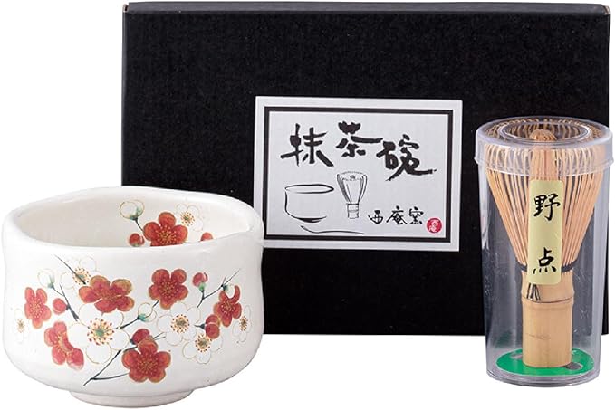 Waraku Fuuka Japanese Traditional Mino Ware Handcrafted Mini Matcha Chawan Tea Bowl Cup Set With Chasen Bamboo Tea Whisk Ceremony Tableware Pottery (Kohiki Sakura)