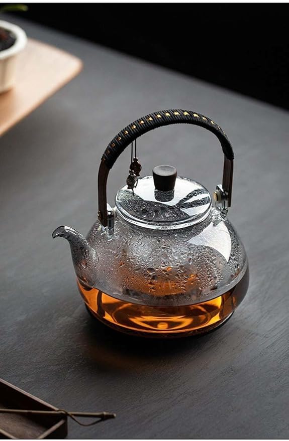 ZENATION Japanese Style 950ml Glass Teapot with Removable Infuser, Stovetop Safe Tea Kettle, Blooming and Loose Leaf Tea Maker Set (Gray)