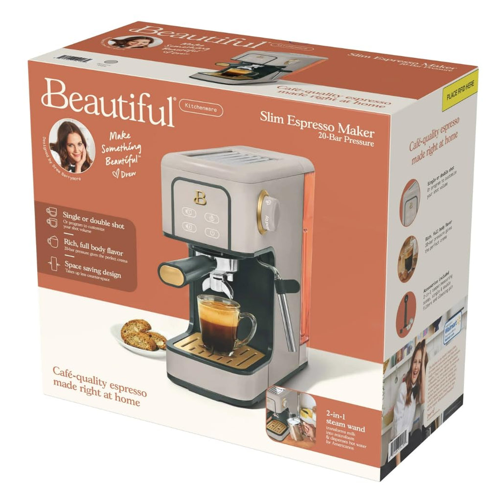 Slim Espresso Maker – 20‑Bar Pressure, Dual‑Spout 52 mm Portafilter, 50 oz Removable Tank, 2‑in‑1 Steam Wand & Touch Controls (Porcini Taupe)