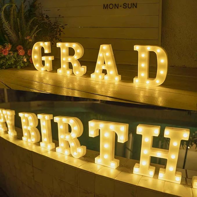 Foaky LED Letter Lights Sign Marquee Light Up Letters Sign for Night Light Wedding/Birthday Party Battery Powered Christmas Lamp Home Bar Decoration(R)