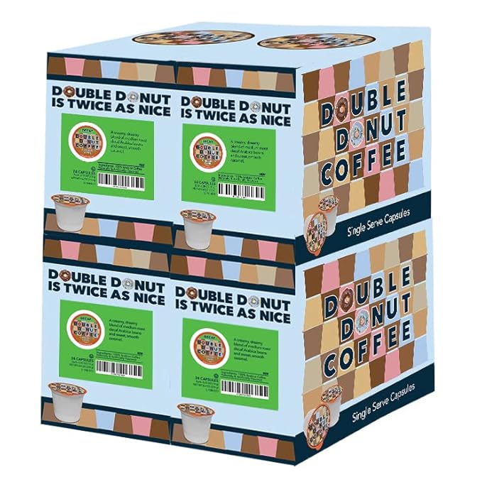 Double Donut Decaf Flavored Coffee, Caramel Swirl, Decaf Caramel Coffee for Keurig K Cups Machines, Single Serve in Recyclable Pods, 96 Count Bulk