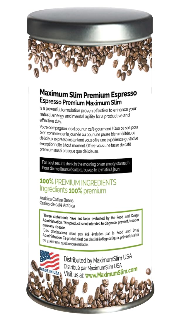 Maximum Slim Premio Instant Espresso Powder – Bold & Rich Flavor 100% Arabica Beans - Non-GMO, Gluten-Free – Premium Medium Roast Coffee 14.1 oz Resealable Jar = Café Instantáneo