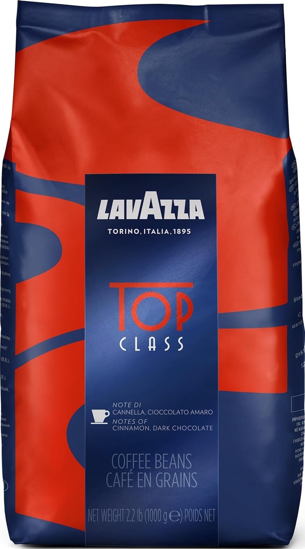 Lavazza Top Class Filtro Whole Bean Coffee Medium Roast 2.2LB Bag, 100% Natural Arabica, Milk chocolate and roasted hazelnut aromatic notes
