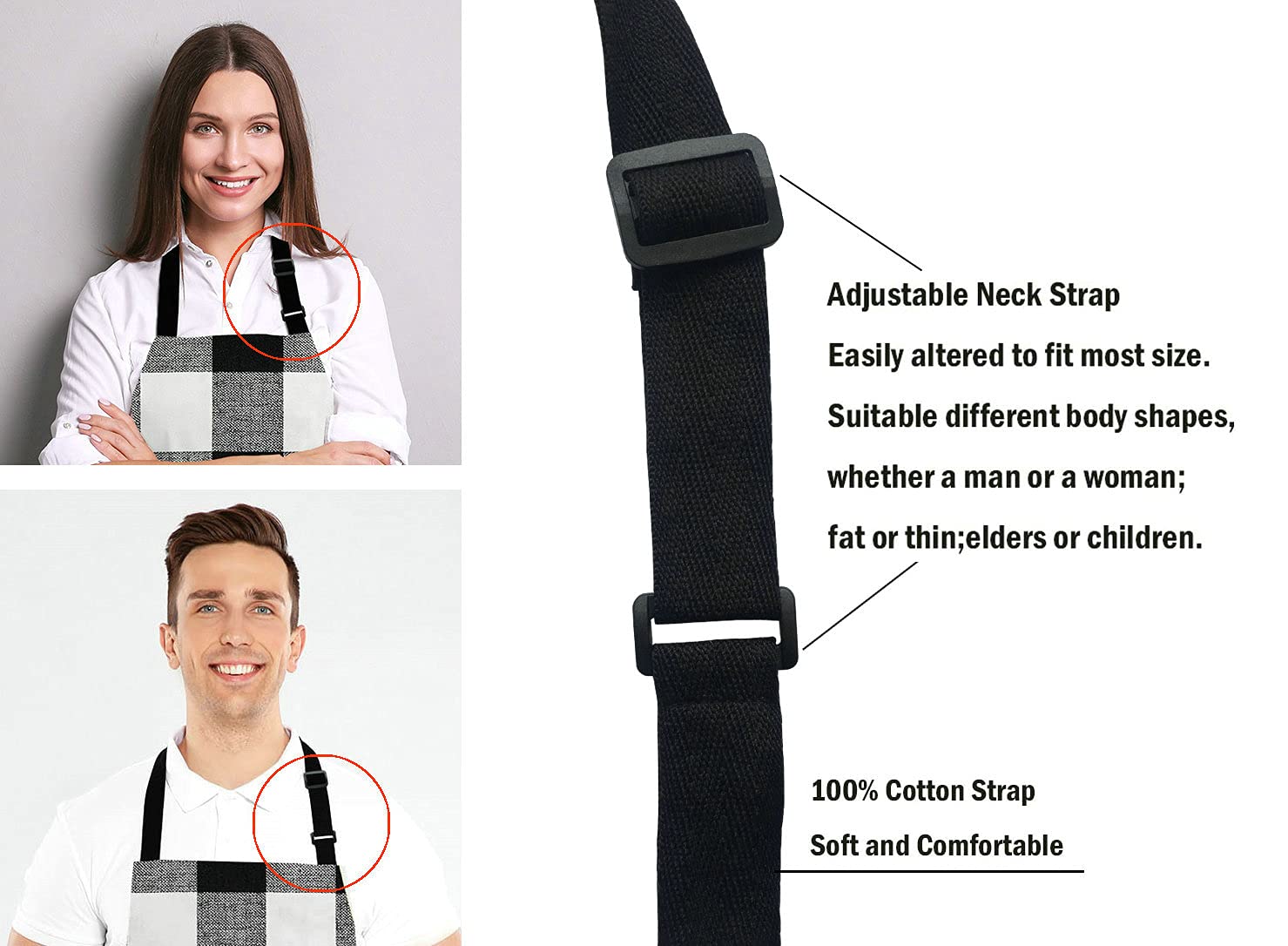 Lefolen Black and White Buffalo Plaids Bib Apron with Adjustable Neck for Men Women,Suitable for Home Kitchen Cooking Waitress Chef Grill Bistro Baking BBQ Cobbler Apron