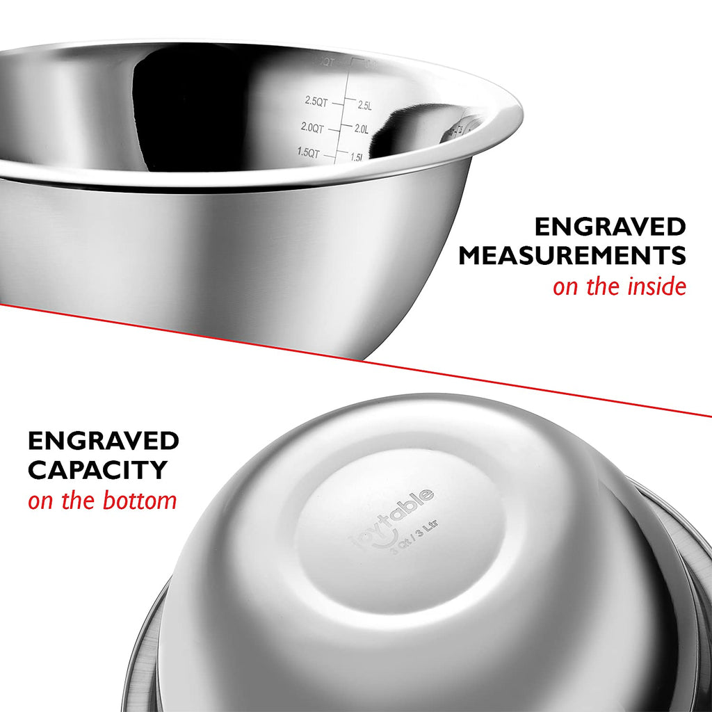 EATEX Stainless Steel Mixing Bowls with Measuring Cups & Spoons Set of 14 - Dishwasher Safe Nesting Mixing Bowl Set for Cooking, Baking & Meal Prep Non-Slip Premium Bowls