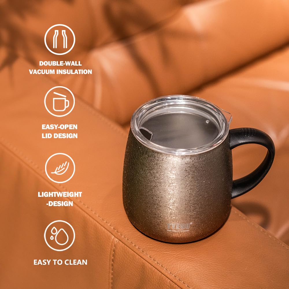 TYESO Office Coffee Mug,Vacuum Insulated Mug Double Wall Stainless Steel Cup (Rose Gold, 12 oz)