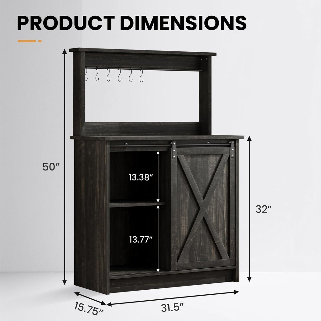 4ever2buy Farmhouse Coffee Bar Cabinet with Sliding Barn Door, 31.5", Dark Oak