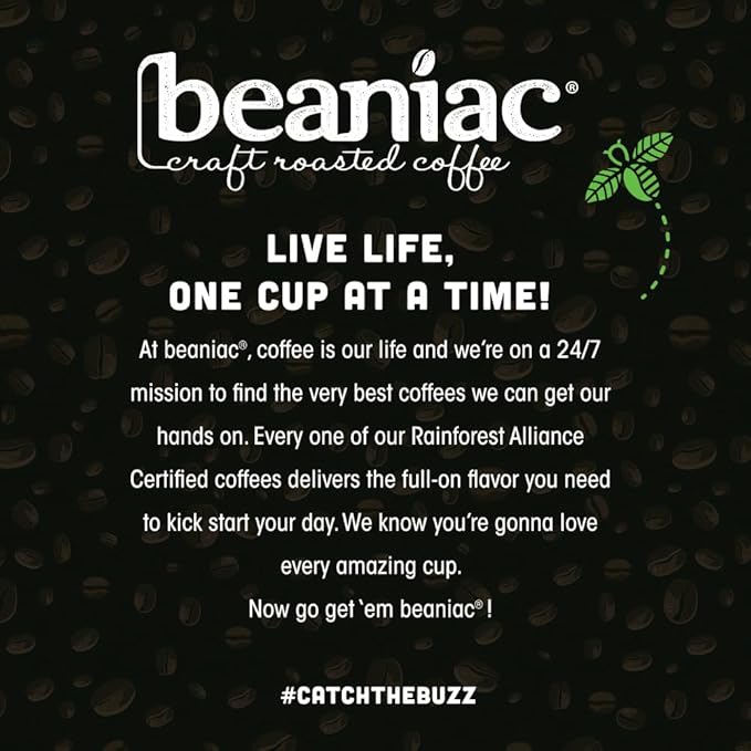 beaniac Organic Bean Me Up Coffeehouse Blend, Medium Roast, Single Serve Compostable K Cup Coffee Pods, Organic Arabica Coffee, Keurig Brewer Compatible, 30 Count