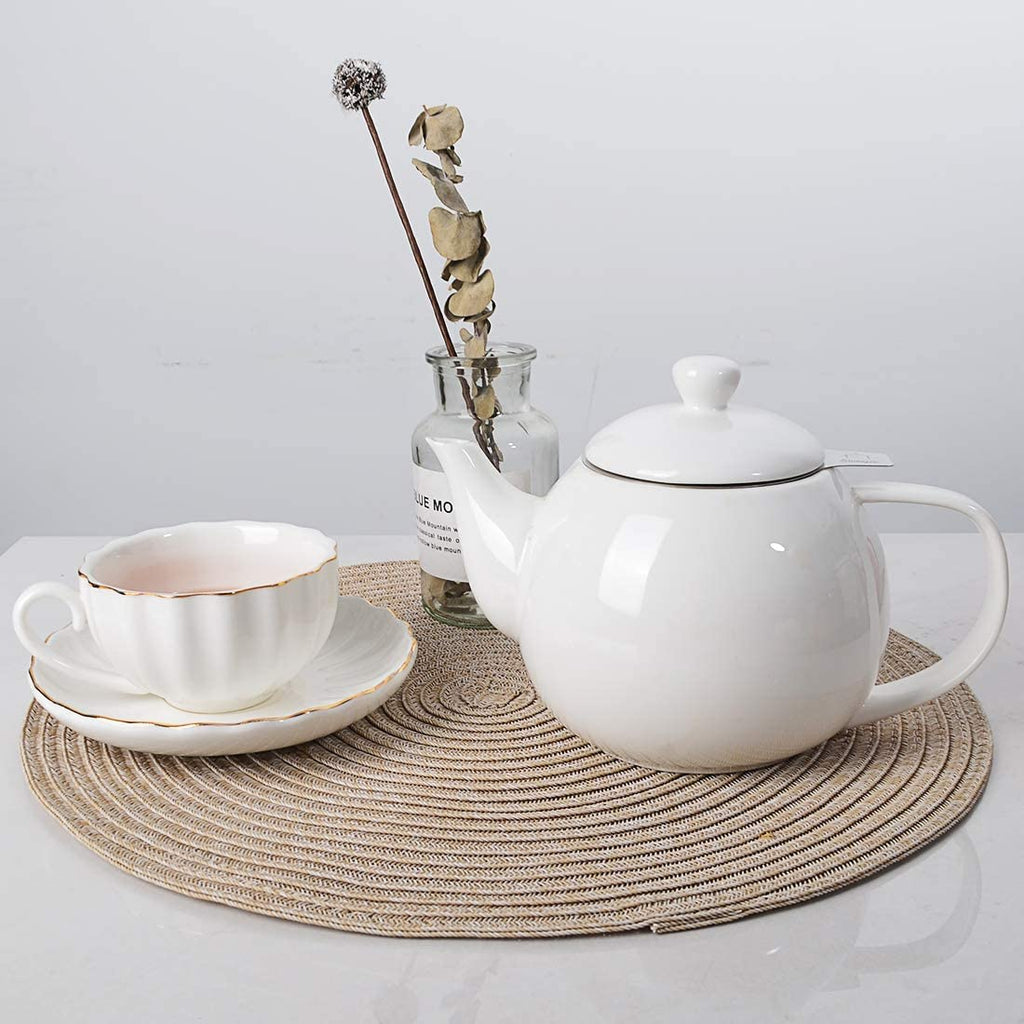 Sweejar Ceramic Tea Pots,30OZ Porcelain Teapot with Infuser（Blue）