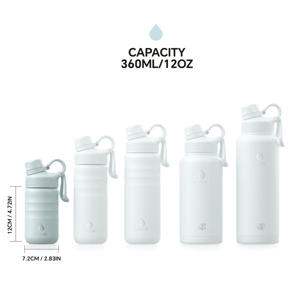 IDEUS Insulated Water Bottle 12oz, Stainless Steel Insulated Water Bottle For School, Insulated Bottles With Straws Leakproof, Vacuum Double Wall Water Bottles For Boys And Girls With 2 Lids, BPA Free