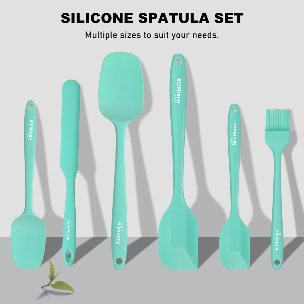 NileHome 6 Pieces Silicone Spatula Set with Silicone Brush,Turquoise