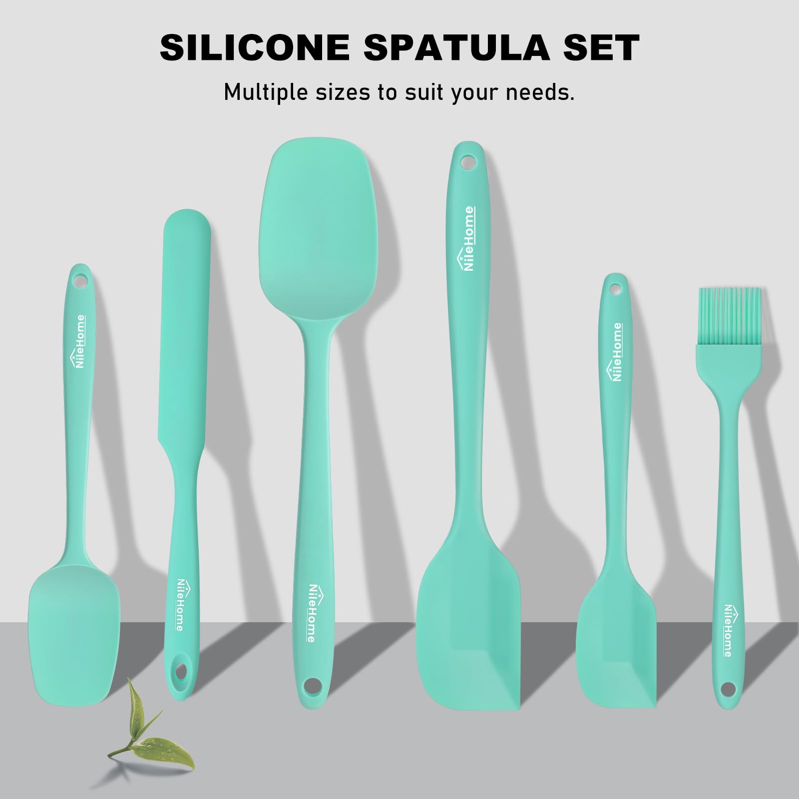 NileHome 6 Pieces Silicone Spatula Set with Silicone Brush,Turquoise