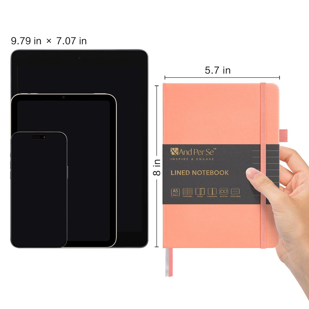&And Per Se Lined Journal Notebook, 160 Pages, A5 5.7 x 8 inches College Ruled Thick Paper Notebook Journals for Writing, Hardcover Notebooks for Women Men Office School (1 Pack, Peach Pink)