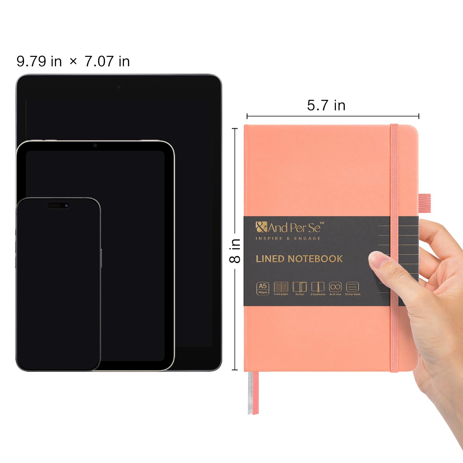 &And Per Se Lined Journal Notebook, 160 Pages, A5 5.7 x 8 inches College Ruled Thick Paper Notebook Journals for Writing, Hardcover Notebooks for Women Men Office School (1 Pack, Peach Pink)