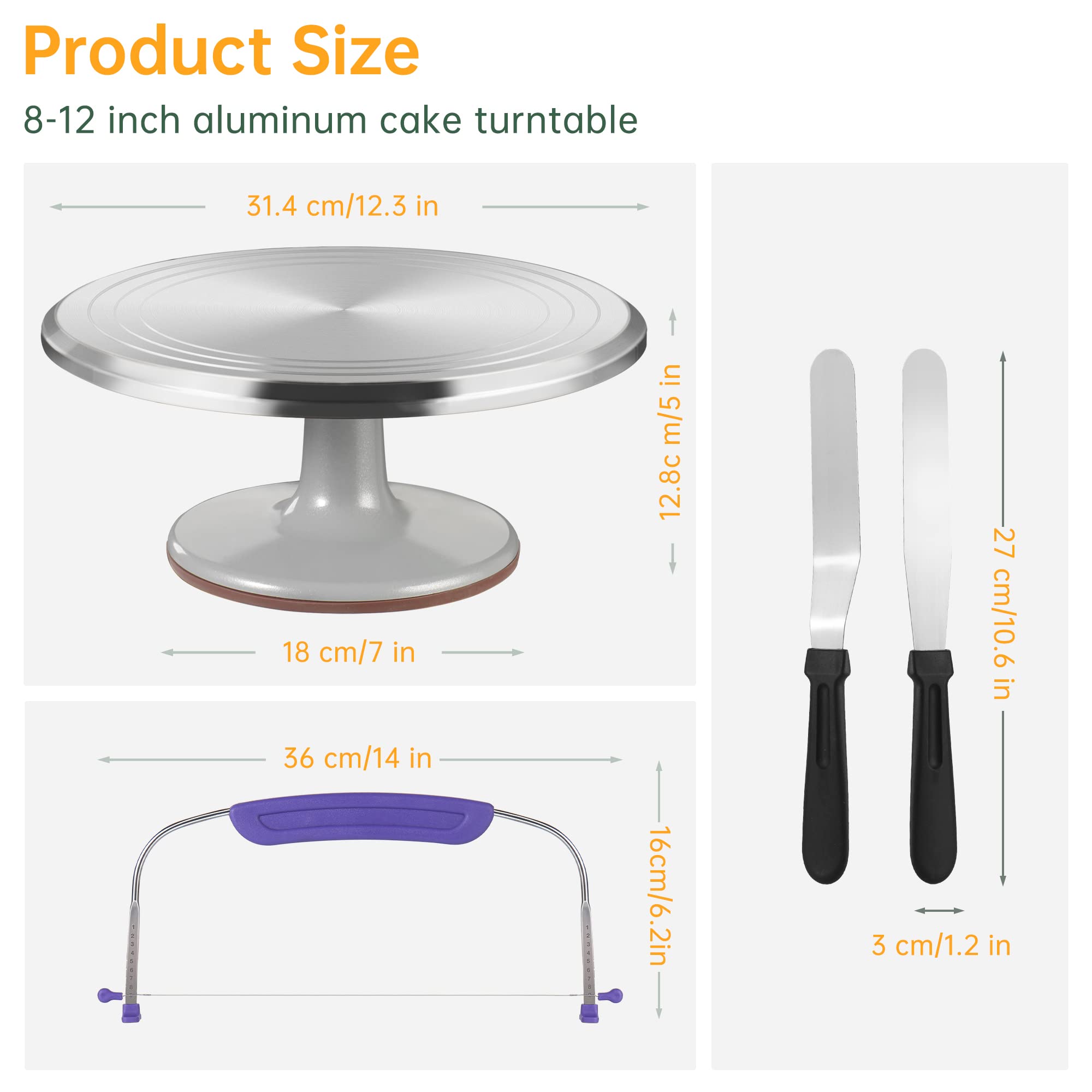 12 Inch Cake Turntable Decorating Stand with Aluminum,Cake Turntable Decorating Kit,Rotating Cake Stand Cake Spinner Stand Leveler Set Pastries Decorations Cake Turner Table Tools