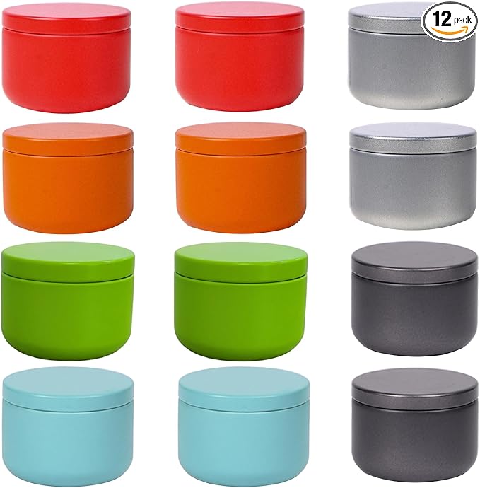 12 Pcs Mini Airtight Metal Tea Tins Food Storage Container Decorative Metal Canisters for Tea Coffee Spices Candy Crafts Gift Favors Party Decor (2.1x1.6 Inches 0.7oz)