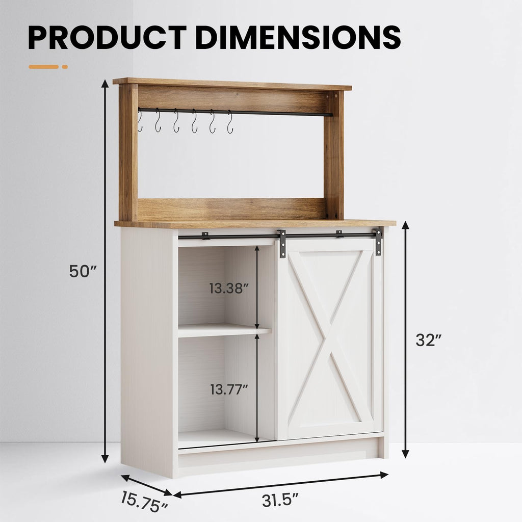 4ever2buy Farmhouse Coffee Bar Cabinet with Sliding Barn Door, 31.5", White