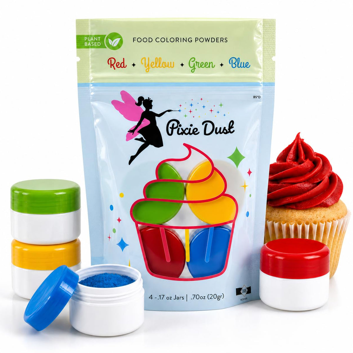Pixie Dust Natural Food Coloring Powder, Red, Yellow, Blue & Green Dye Free