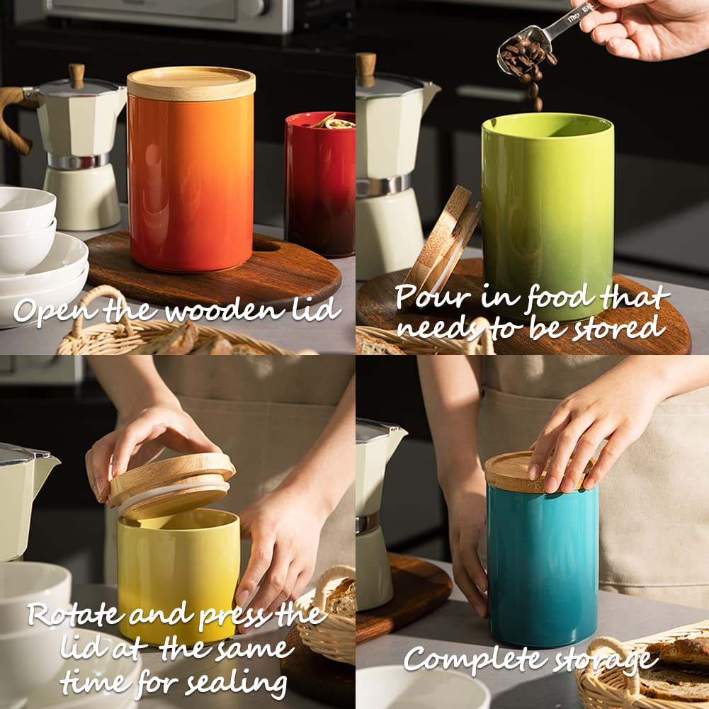 Sweejar Ceramic Food Storage Jar, Stackable Kitchen Canisters, Containers with Airtight Seal Wooden Lid for Serving Coffee Grounds, Coffee Bean, Flour, Tea, Spice and More - 39 Fl Oz (Gradient Gray)