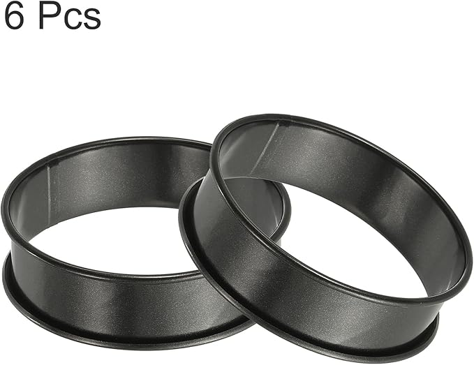 HARFINGTON 6pcs Crumpet Rings 3.15" Nonstick Round Cake Ring Stainless Steel Double Rolled English Pastry Rings for Kitchen Baking Crumpet Dessert, Black