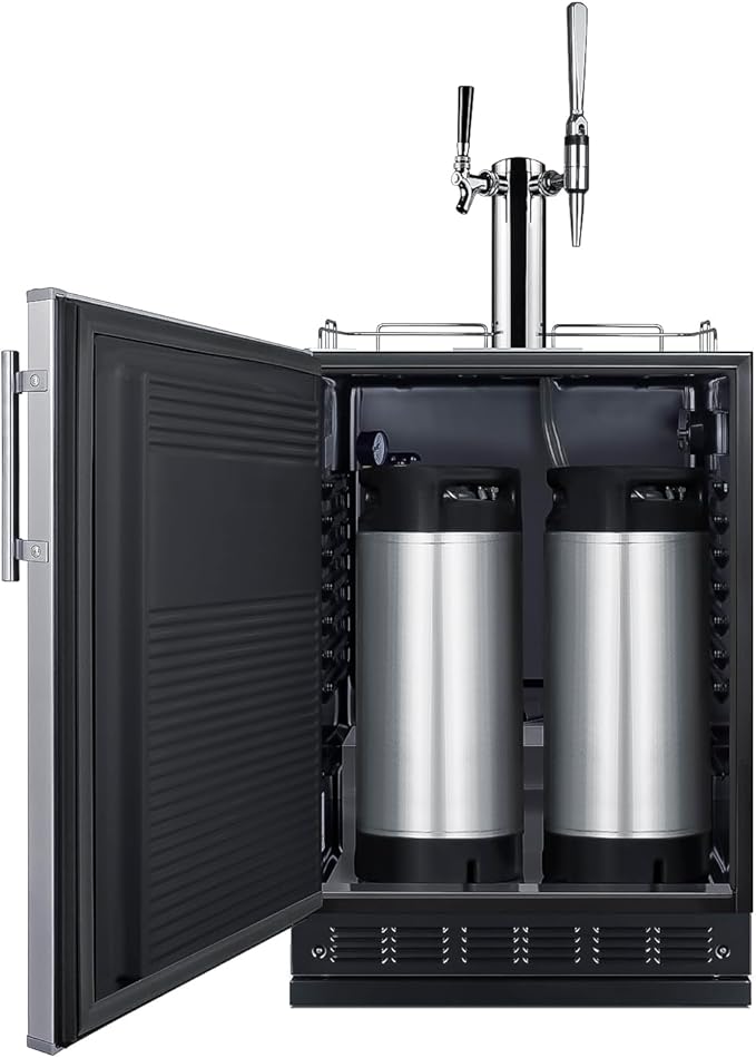 Summit Appliance 24" Wide Nitro-Cold Brew Coffee Kegerator/Refrigerator Combo, Black Interior, Caster Wheels, Residential/Commercial Use (LHD, Nitro-Cold Brew Coffee)