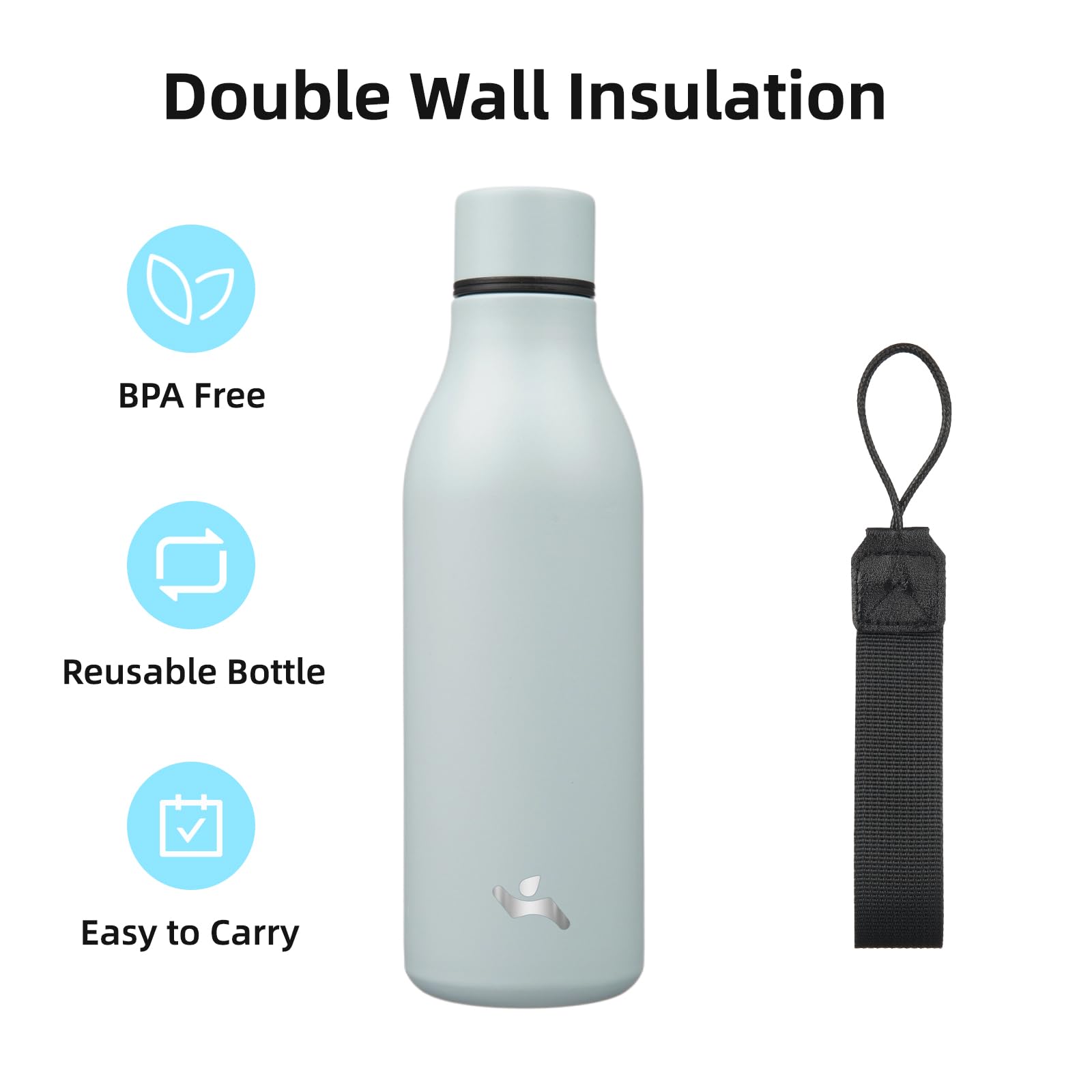Konokyo 18 oz Insulated Stainless Steel Metal Water Bottle with Strap