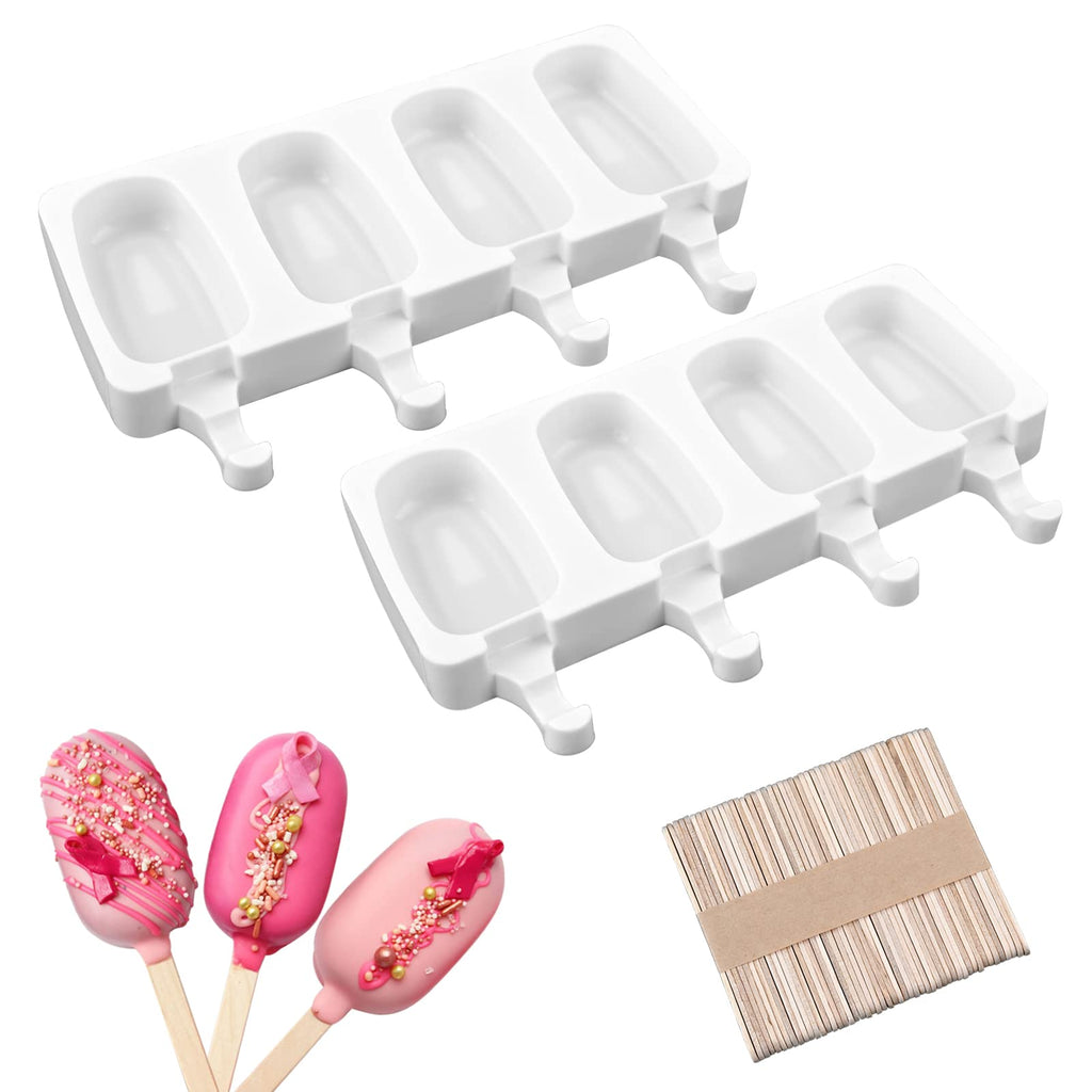 Sakolla 2 Pack 4 Cavity Mini Popsicle Silicone Molds with 50 Wooden Sticks