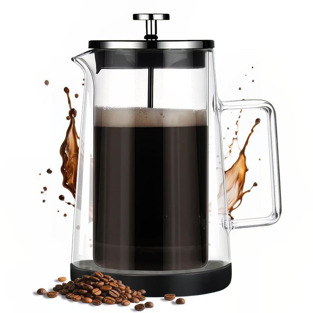 HOOVIEN French Press Coffee Maker 34Oz - Double-Wall Insulated Borosilicate Glass - Ergonomic Handle - Coffee Gift - Tea & Coffee Press