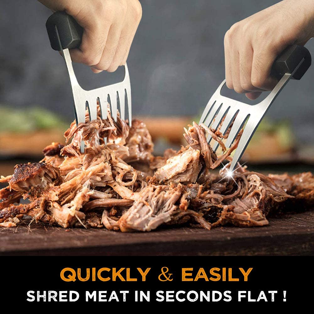 Walfos BBQ Gloves - 500°F Heat Resistant Grilling Gloves Set with Meat shredding Claws & Silicone Brush, Non-Slip Kitchen Silicone Oven Mitt, for Barbecue, Cooking, Baking, Cutting, Black