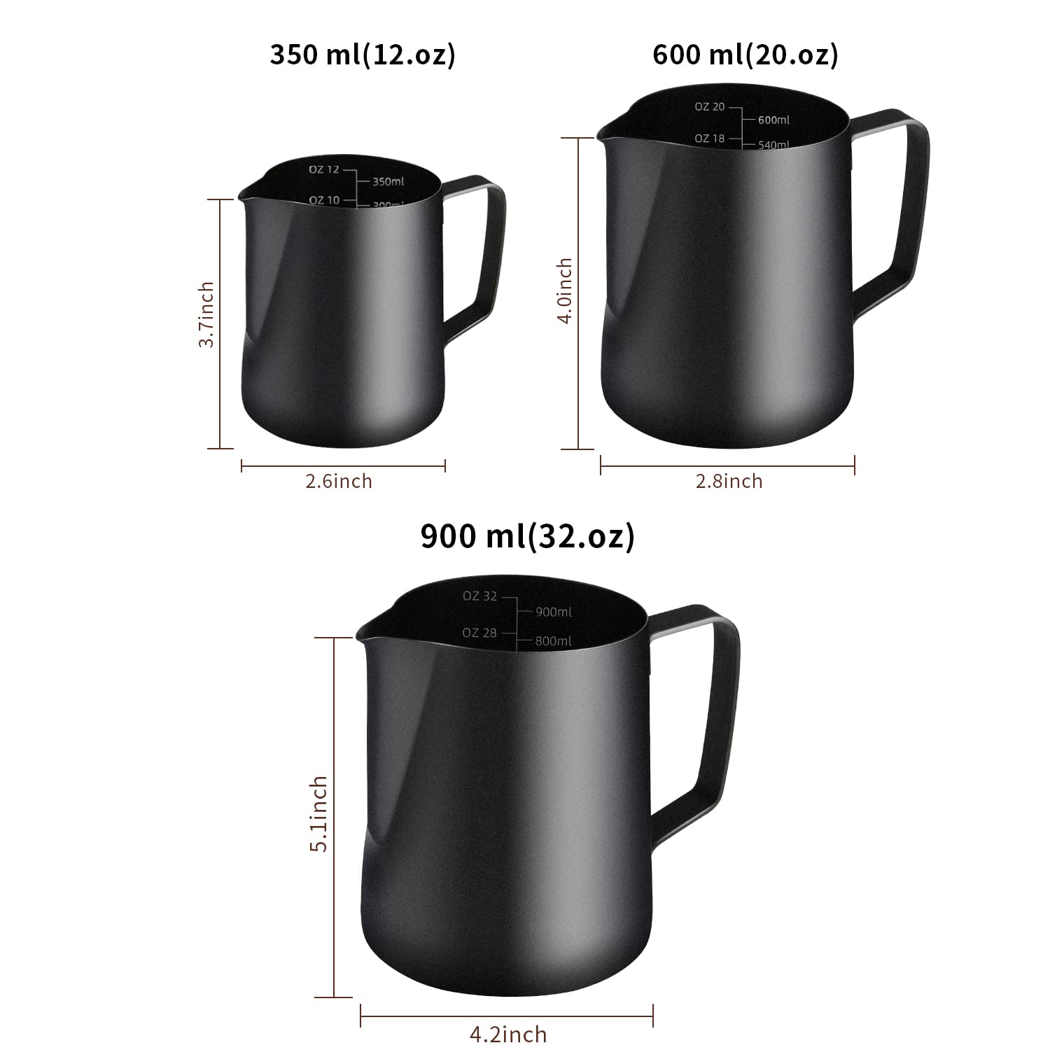 Milk Frothing Pitcher, 12OZ/350ML Stainless Steel Espresso Steaming Pitcher Coffee Milk Frother Cup with Decorating Art Pen for Espresso Machine, Milk Frother, Latte Art Black