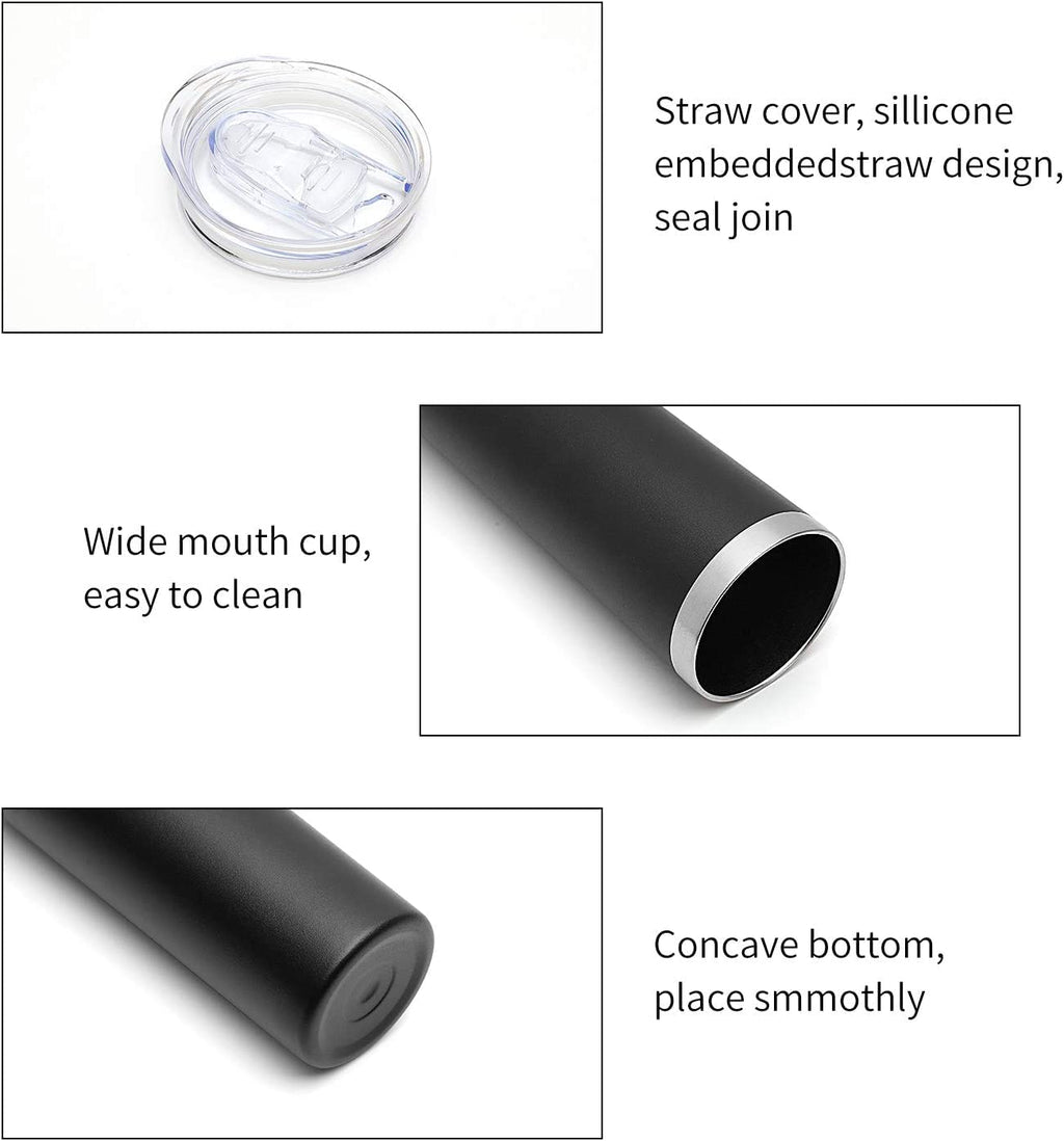 HASLE OUTFITTERS 20 oz Skinny Tumblers Bulk Set, Stainless Steel Insulated Slim Tumblers with Lids, Reusable Double Wall Travel Coffee Mugs, Durable Powder Coated Travel Water Cups(Black, 12)